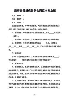 连带责任担保借款合同范本专业版