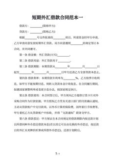 短期外汇借款合同范本一