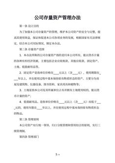 公司存量资产管理办法