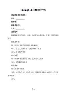 某某项目合作协议书