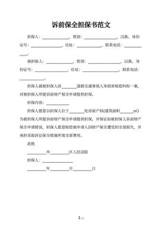 诉前保全担保书范文