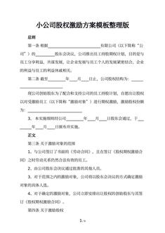 小公司股权激励方案模板整理版