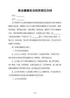 职业健康安全经济责任合同