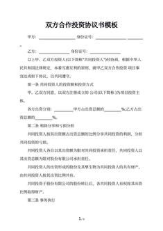 双方合作投资协议书模板