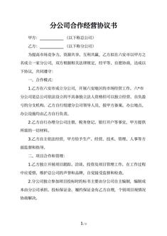 分公司合作经营协议书