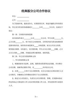 经典版分公司合作协议