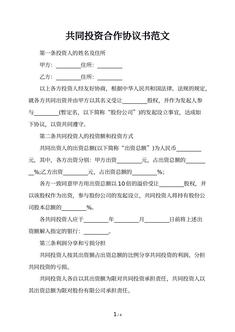 共同投资合作协议书范文