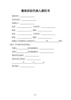 集体诉讼代表人委托书